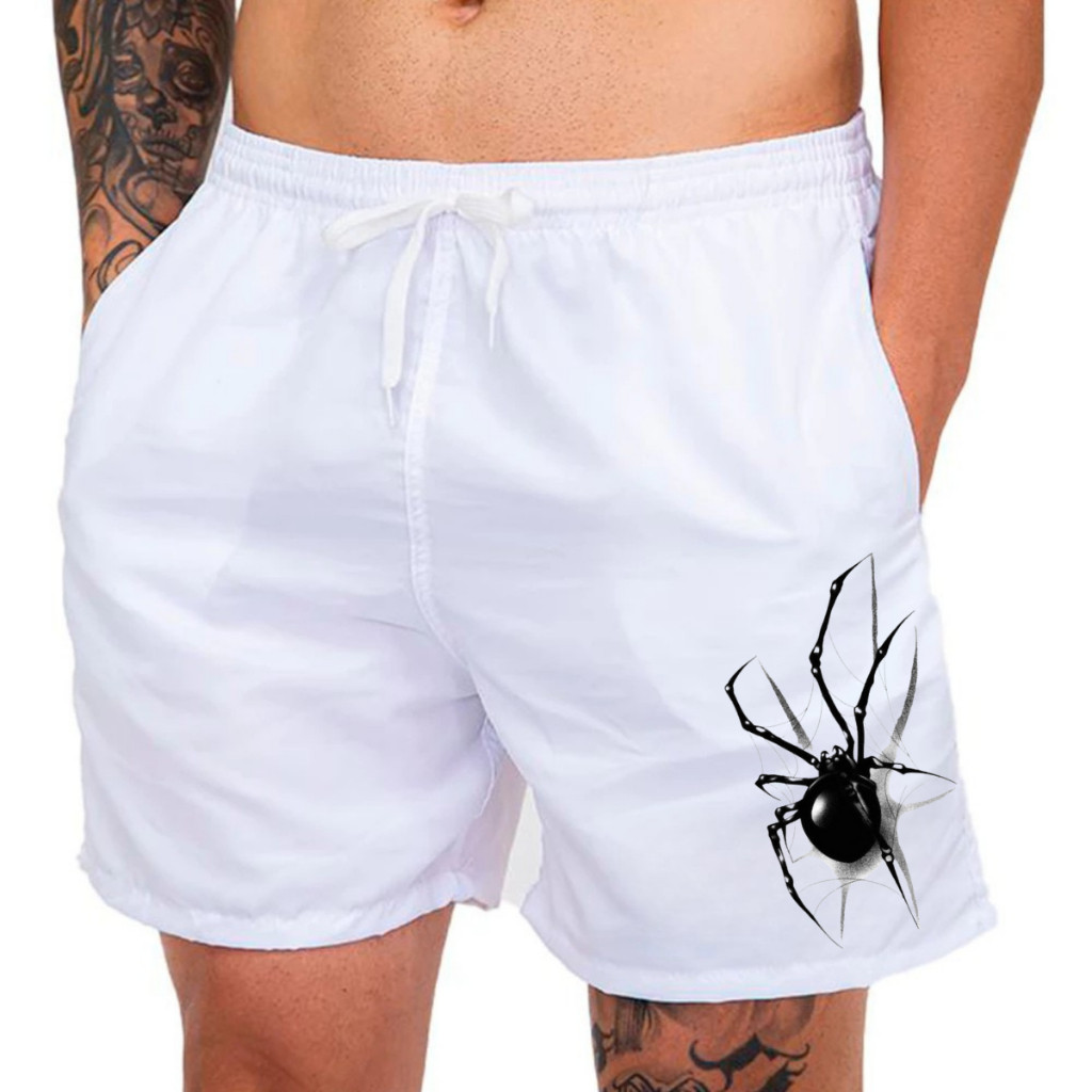 Short Praia Masculino Bermuda Tactel Estampado Aranha Elastano Verão Seca Rápido