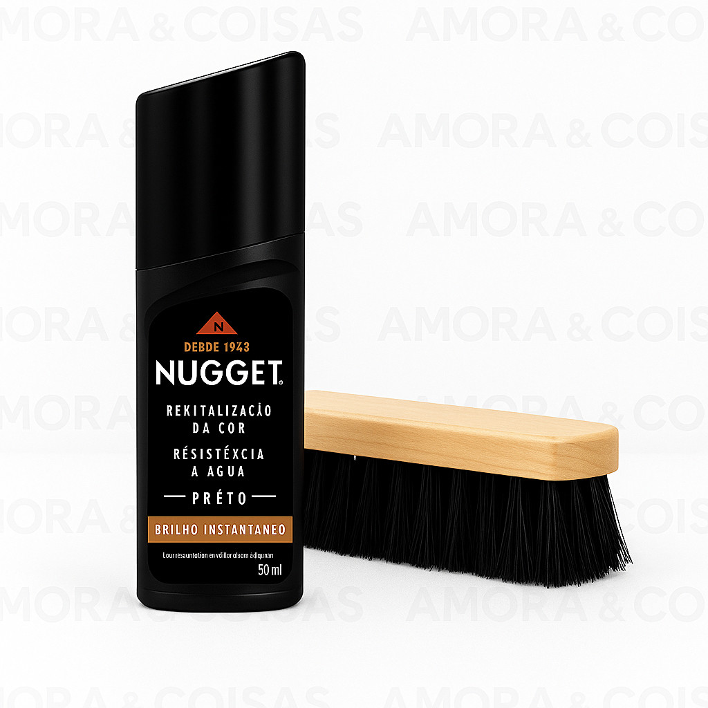 Kit 1 Escova De Sapato Macia e Graxa Líquida Nugget Preta 60ml em Oferta na Shopee