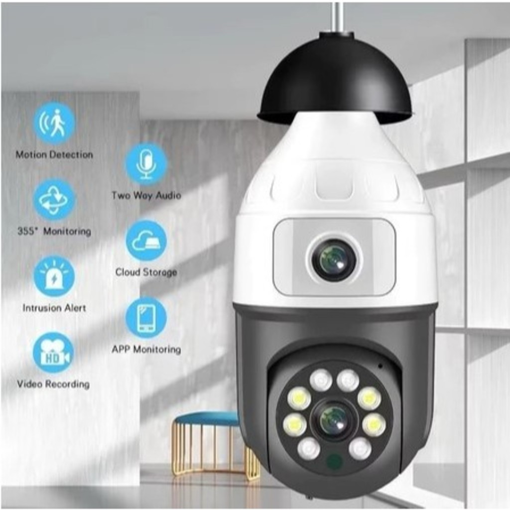 Câmera Segurança Wifi Dupla Lentes Full HD Lâmpada Visão Noturna 360 em Oferta na Shopee