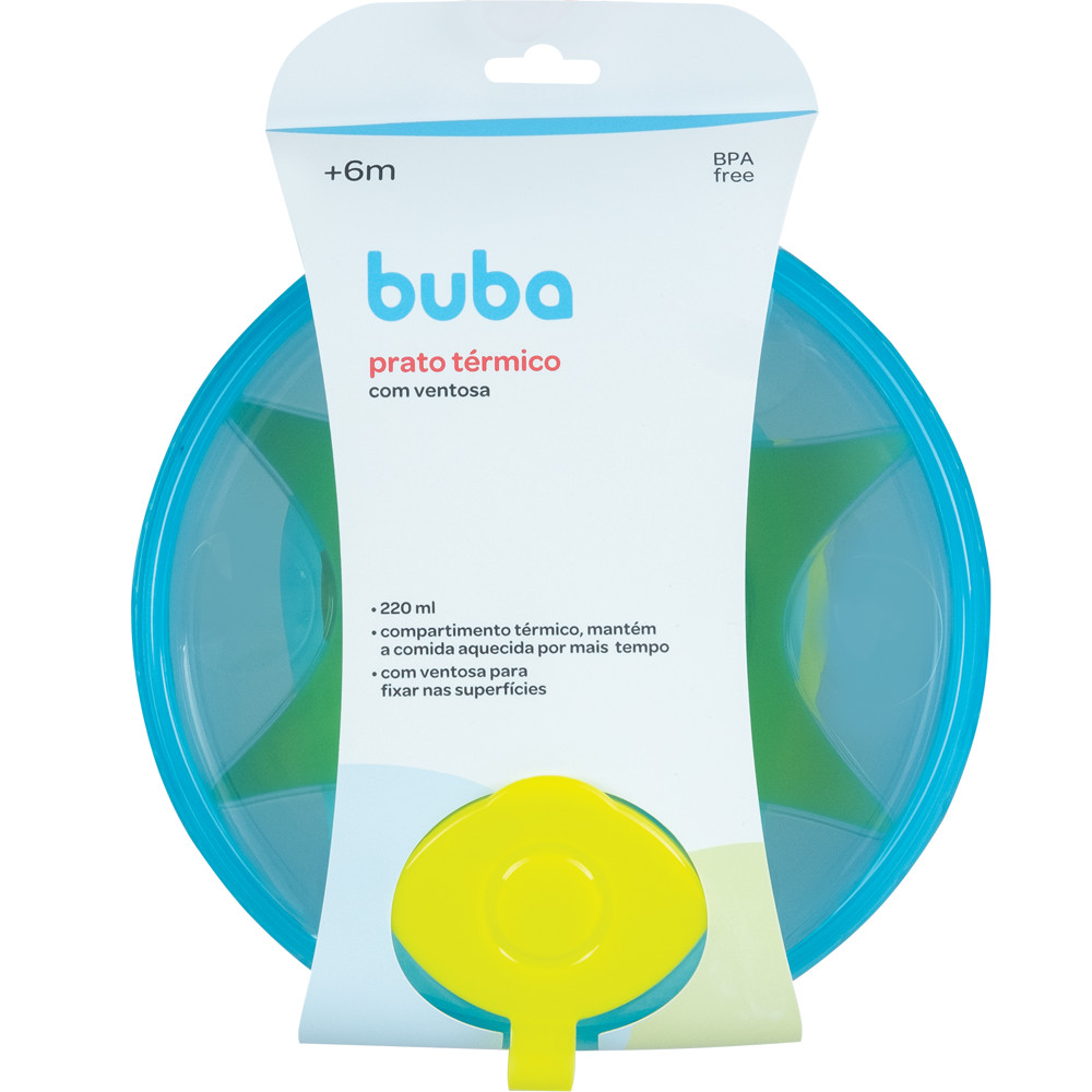Prato Térmico Buba com Ventosa para Bebês Azul e Verde Livre de BPA Refeições Seguras