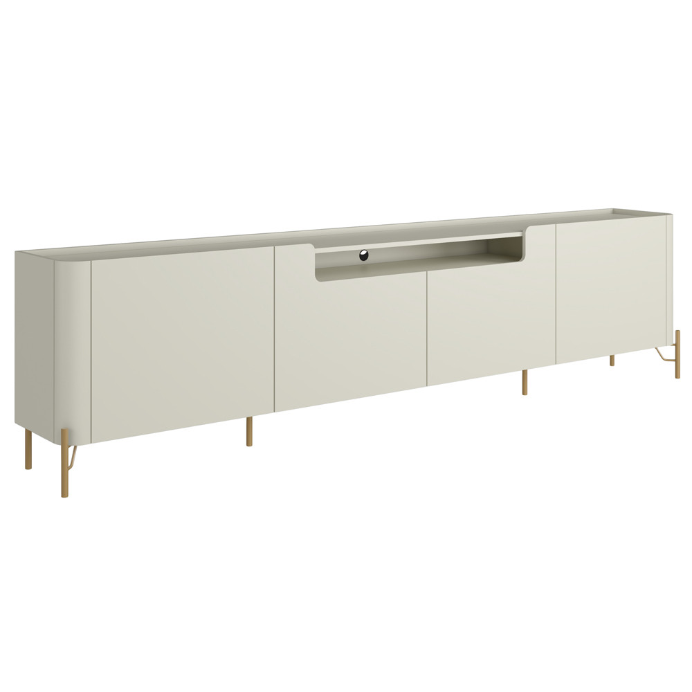 Rack Para Sala de Estar TV 75 Pol 4 Portas Pés Industrial Dourado Alef I03 Luna - Lyam Decor