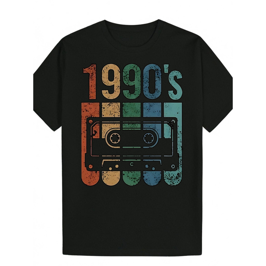 Camiseta Masculina Retro 1990s Vinil Colorido Estampada Estilosa Confortável Nostálgica Verão