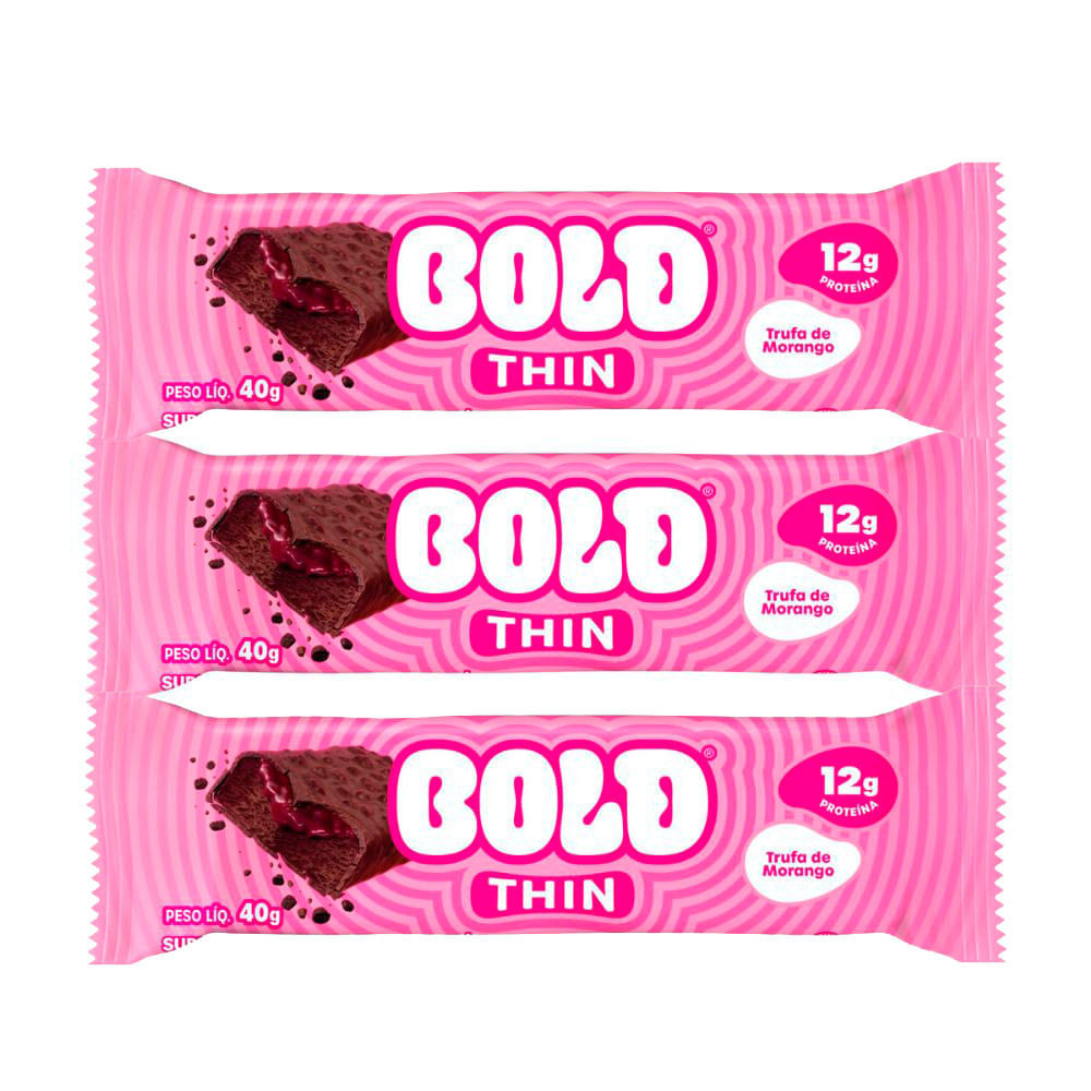 Kit 3 Barra de Proteína Bold Thin Sabor Trufa de Morango com 12g de Proteína 40g em Oferta na Shopee