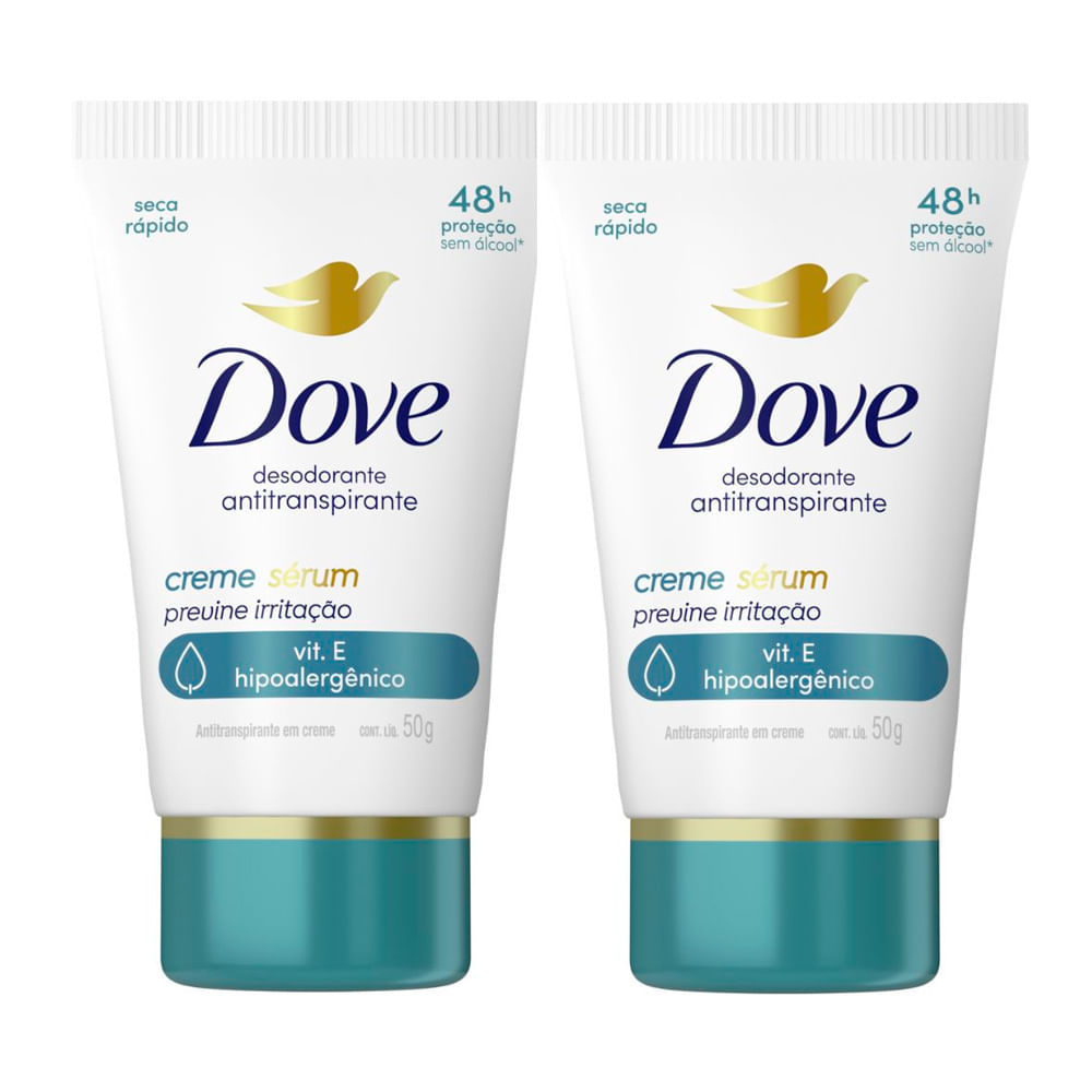 Kit 2 Desodorante Dove Antitranspirante Sérum Cream Pele Sensível 50g em Oferta na Shopee