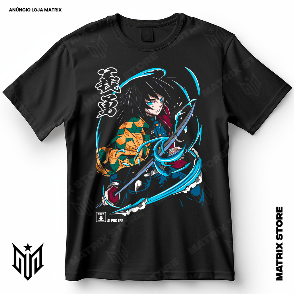 Camisa Giyu Tomioka Hashira da Água Demon Slayer Kimetsu no Yaiba Blusa Camiseta de Animes 100% Algodão