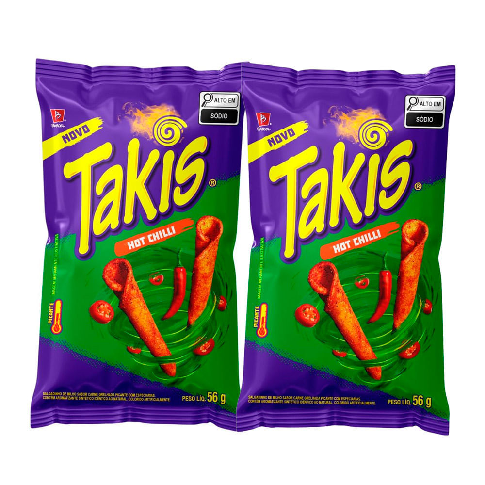 Kit 2 Salgadinho de Milho  Takis Hot Chilli Picante 56g