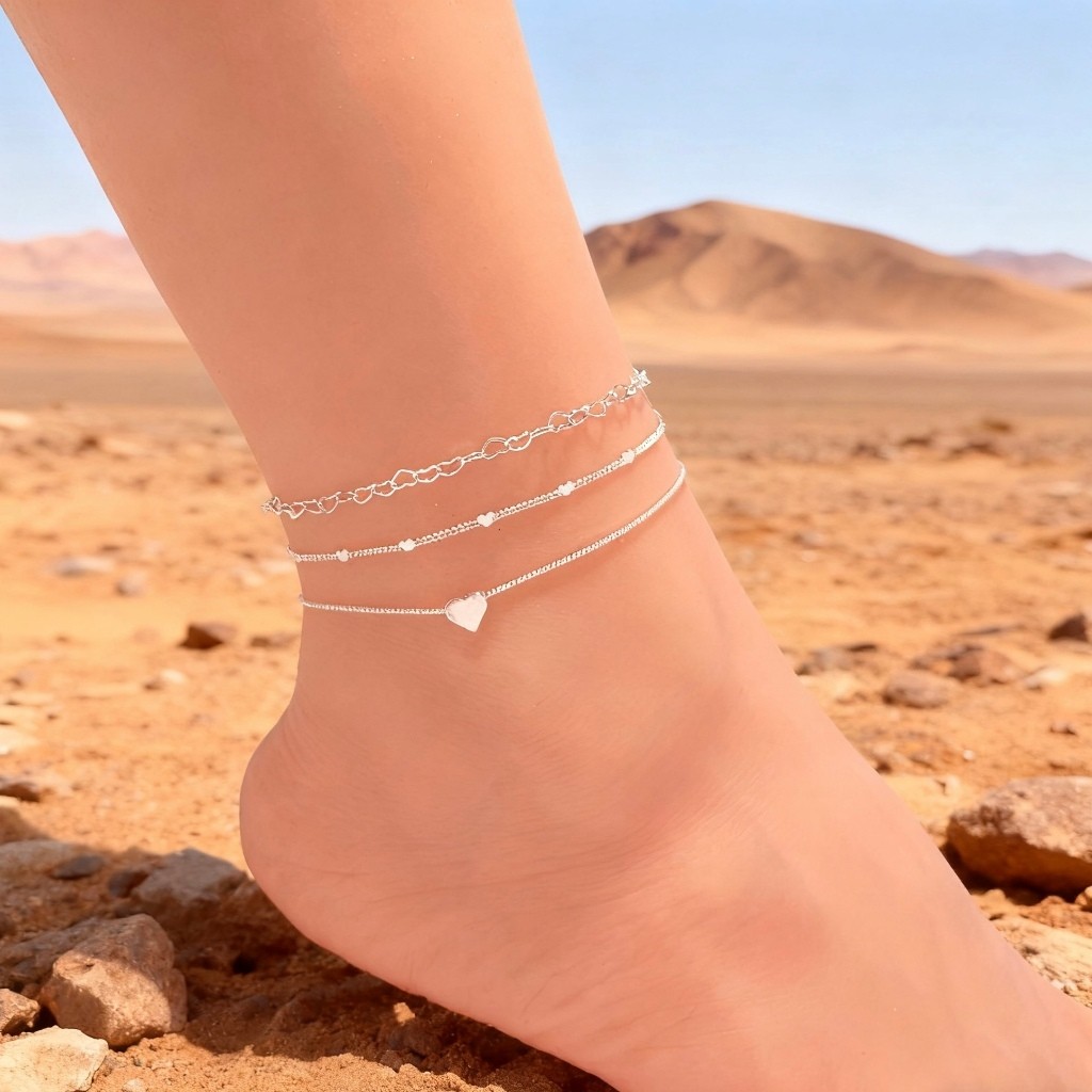 Três tornozeleiras em formato de coração para mulheres, banhadas a prata 925 ou ouro 18K em Oferta na Shopee