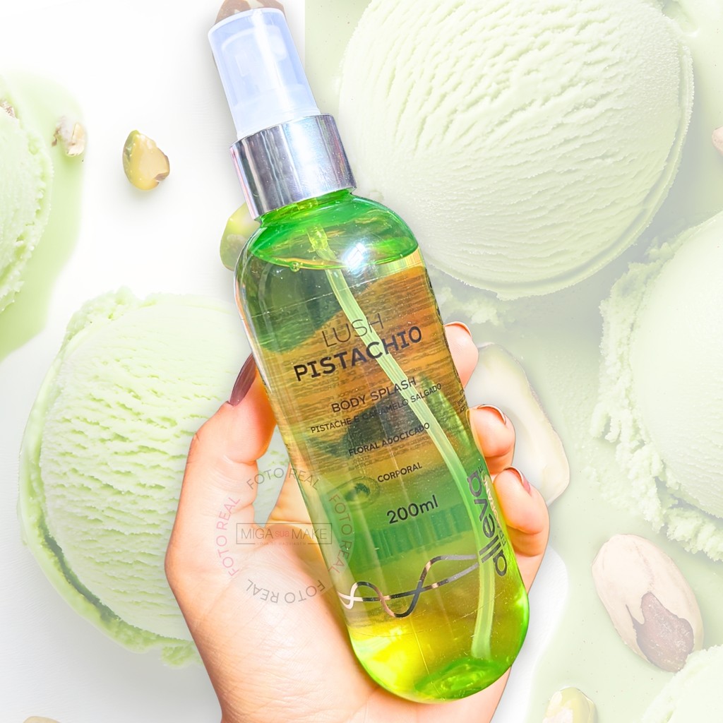 Body Splash Pistache Caramelo Salgado Fragrância Floral Adocicado Alta Fixação Lush Pistachio Alleva