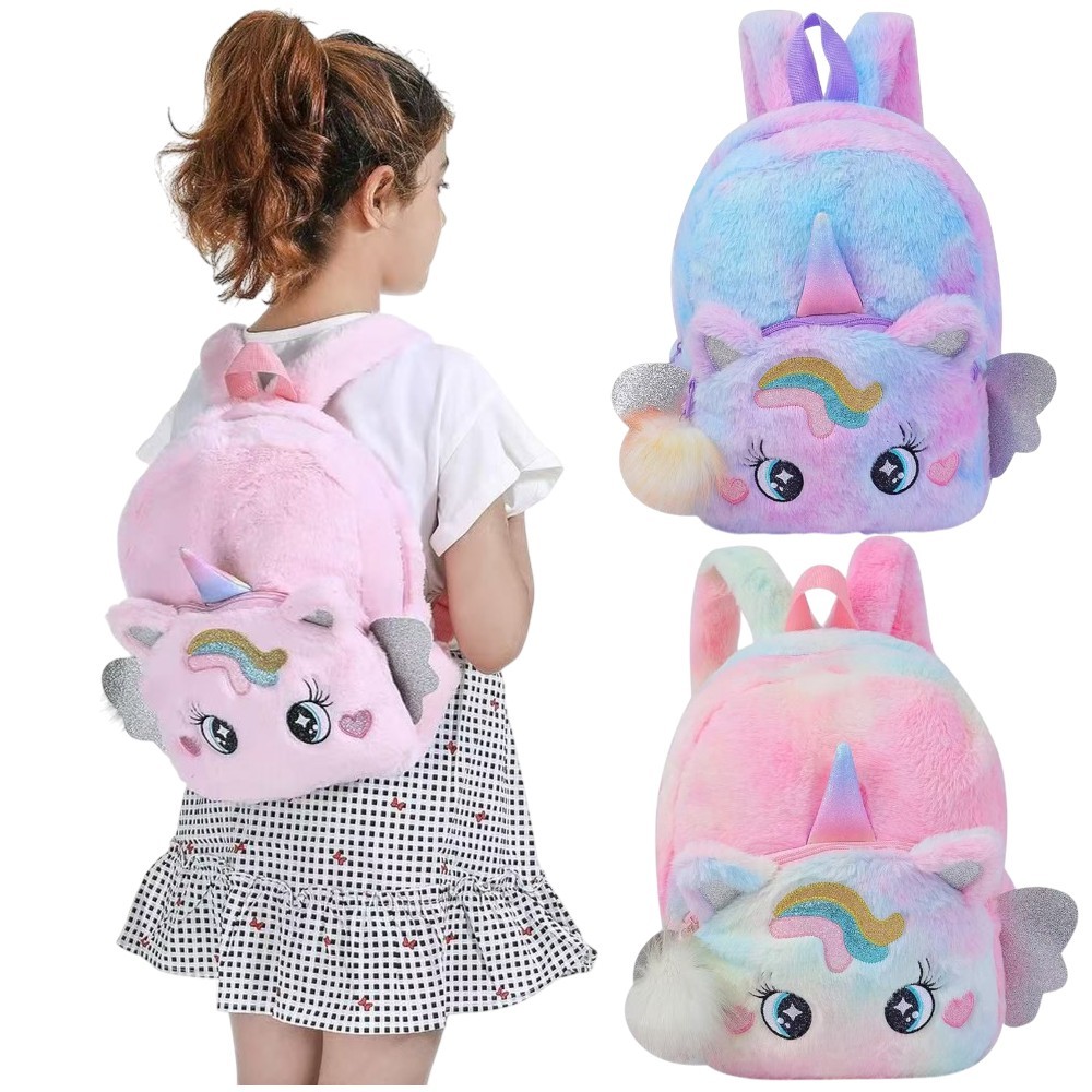Mochila Bolsa Infantil De Pelúcia Fofa De Unicórnio Para Meninas Bolsinha Pelúcia
