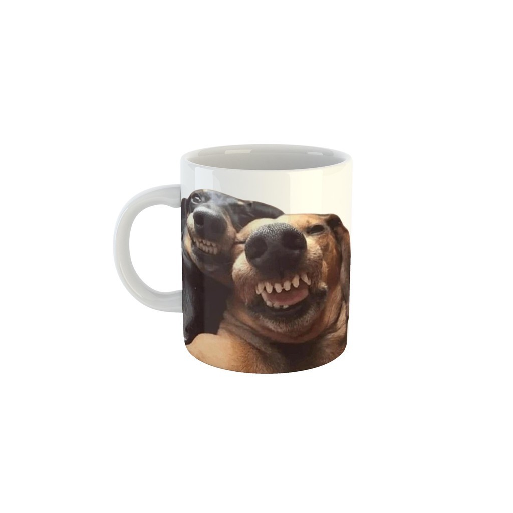 Caneca Cerâmica Doguinhos tirando Selfie Meme Presente Meme na Caneca