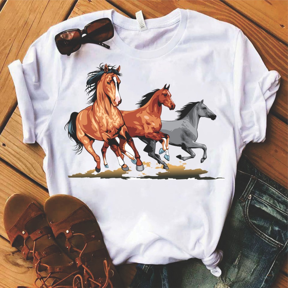 Camiseta T-shirt30.1 Premium tshirt branca estampada personalizada Estampa Cavalo horses polielastano Blusa 100% Algodão