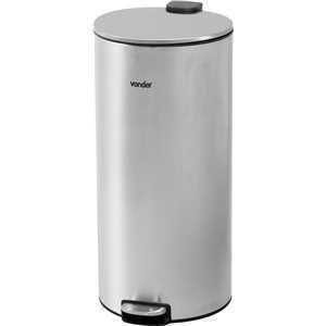 Lixeira Inox 30 Litros Redonda Com Pedal E Amortecimento VONDER Cinza Para Cozinha Banheiro