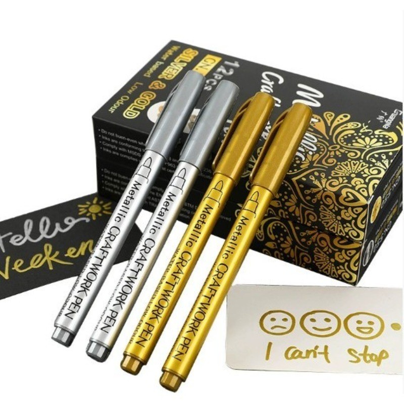 Canetas Metálicas Prata e Dourada para Papelaria e Artesanato Uso Escolar/Profissional/ArtísticoNOVO em Oferta na Shopee