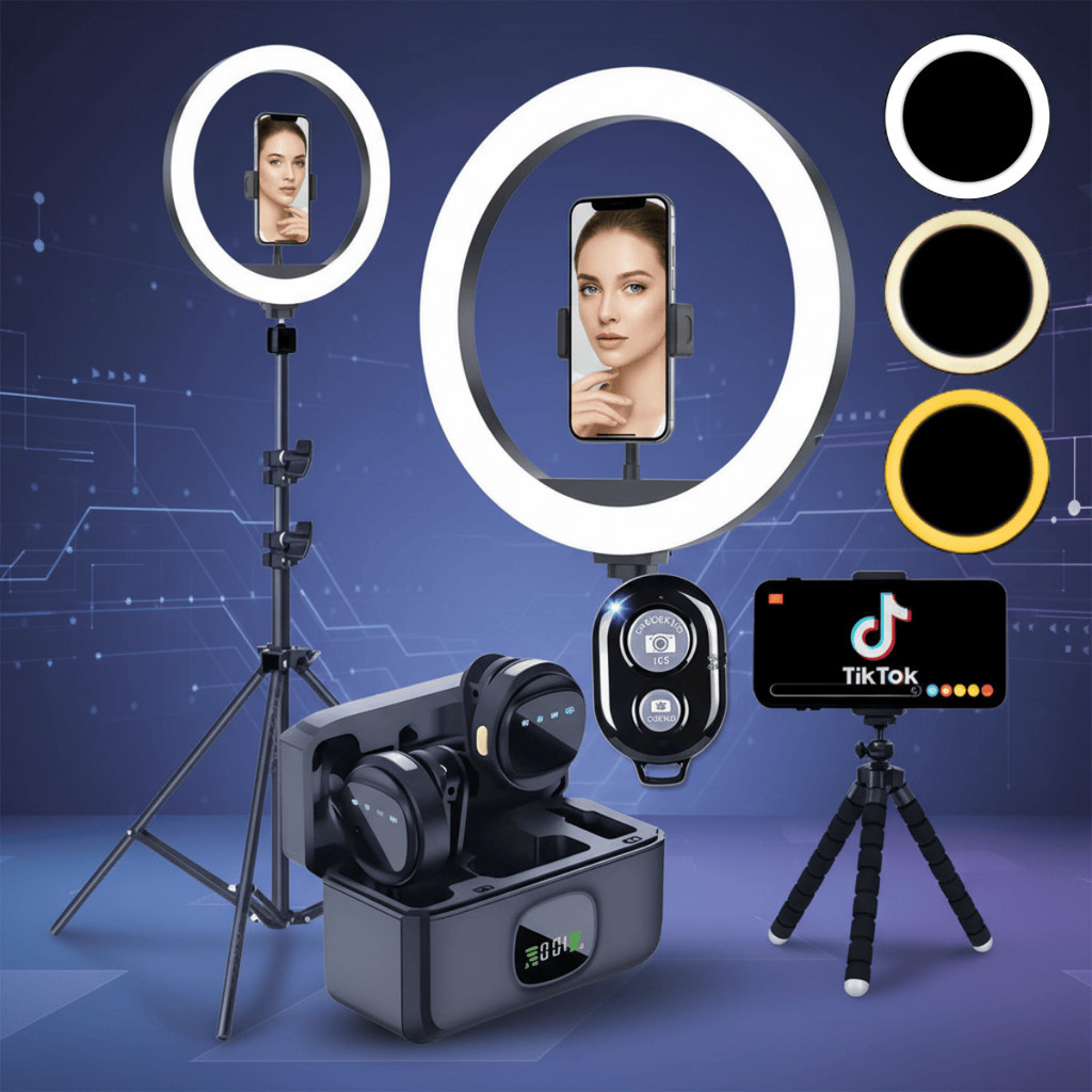 Kit Youtuber Profissional com Ring Light, Tripé e Microfone para Celular, Vídeos e Lives