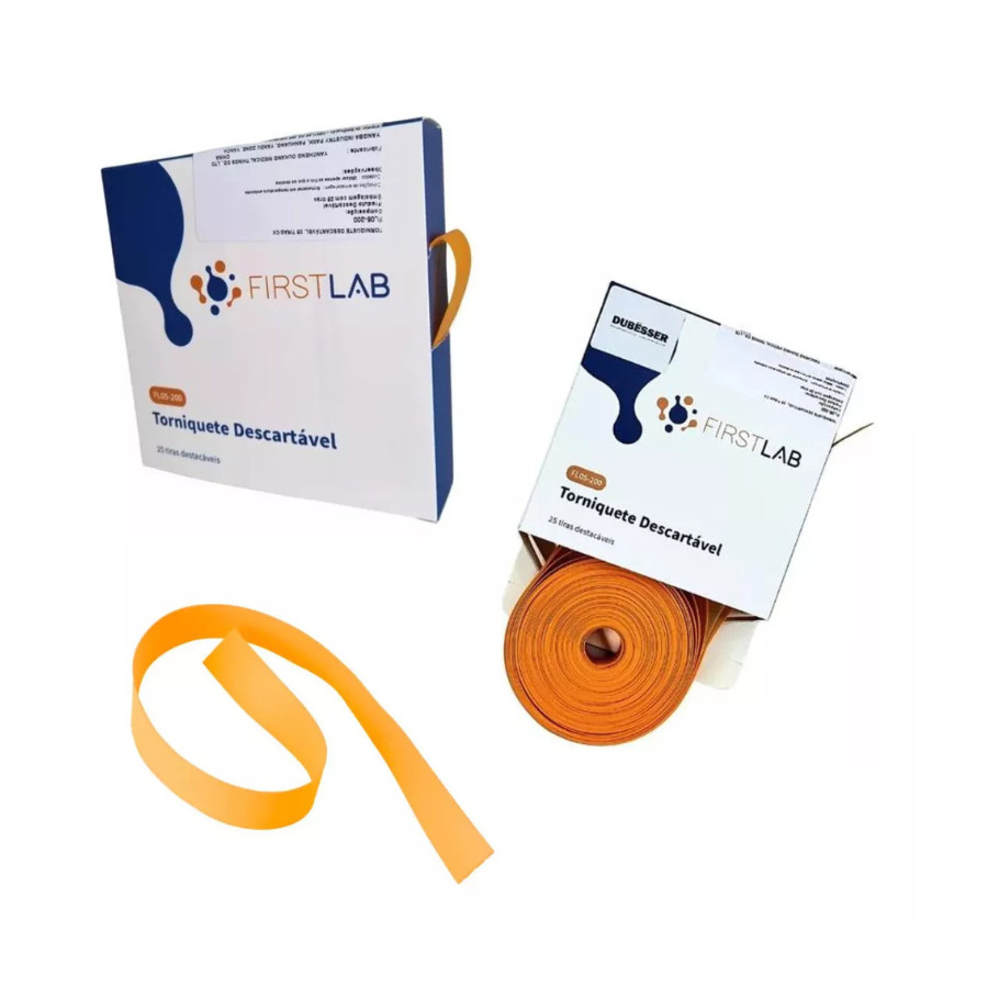 Garrote Torniquete Descartável Kit Com 2 Caixas com 25 Tiras Latex Free Firstlab