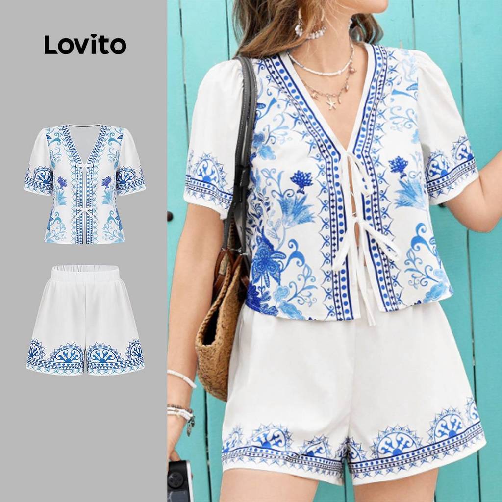 Lovito Conjuntos Boho De Blusas E Calças Para a Primavera/verão Para Mulheres L157ED390 em Oferta na Shopee