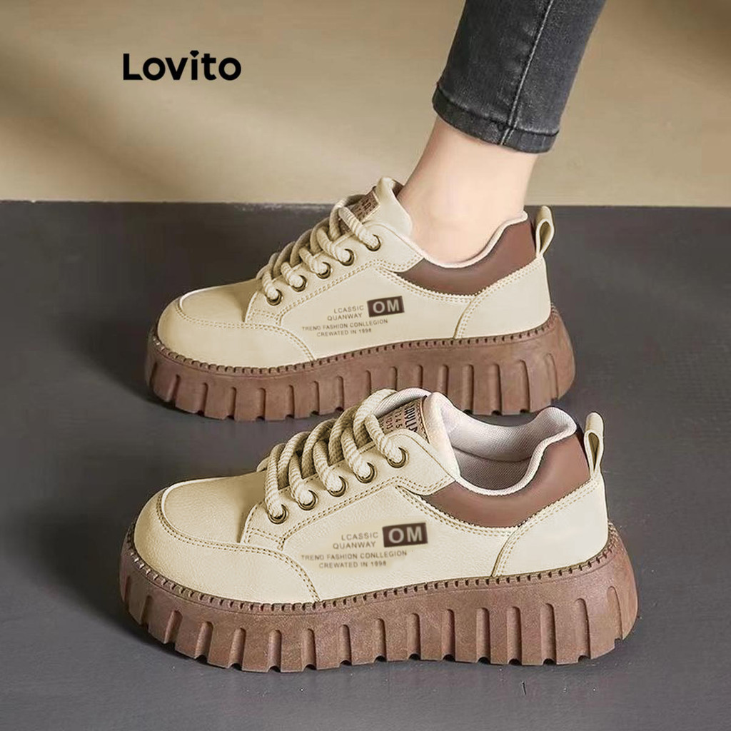 Lovito Tênis Casuais Simples Vintage Moda Formadores Do Exército Alemão Todos Os Jogos Tênis Para Mulher LFA50008