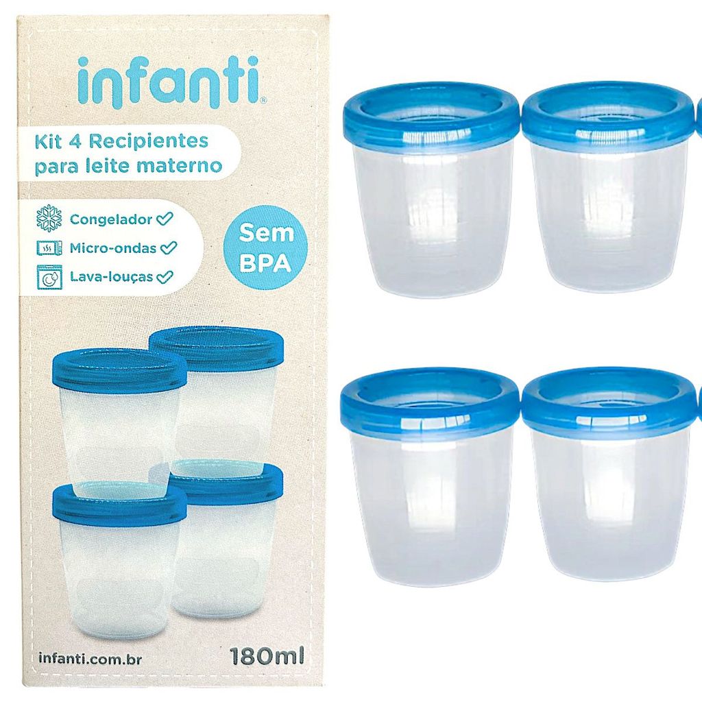 Recipiente Para Leite Materno Kit 4 Unidades 180ml Infanti