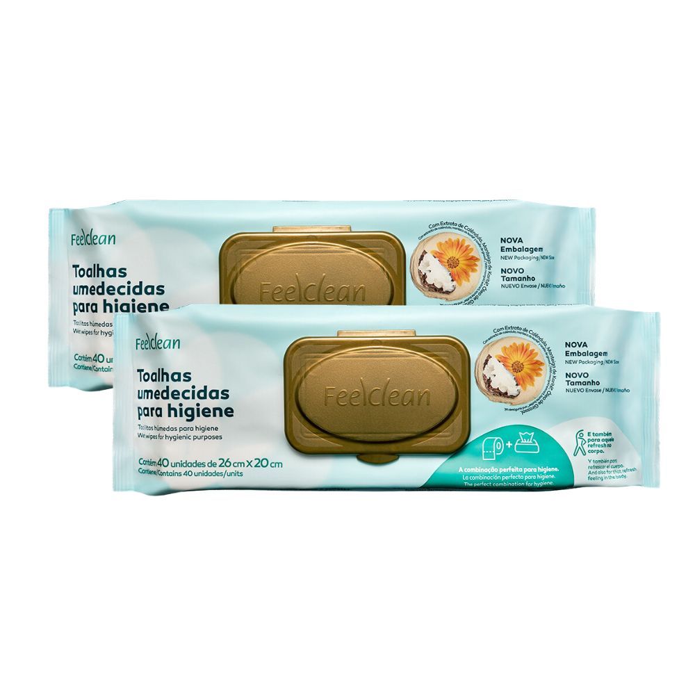 Kit 2 Toalha Umedecida FeelClean para Adultos 40 Unidades