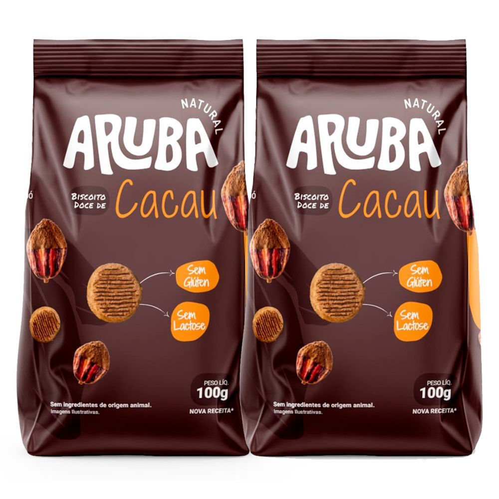 Kit 2 Biscoito Doce Aruba Natural Cacau 100g em Oferta na Shopee