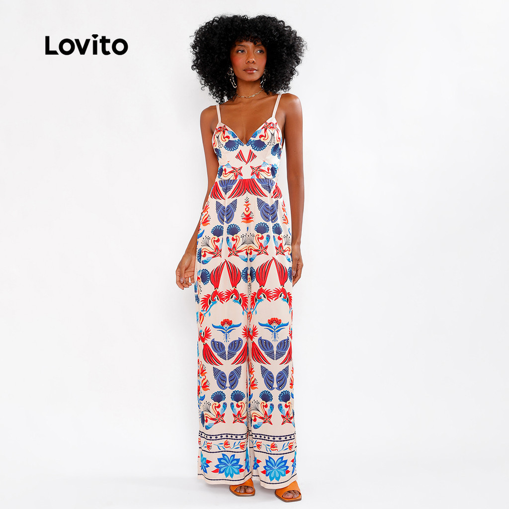 Lovito Bossa | Macacão Longo Praia Tropical Casual Feminino LB482BRL512 em Oferta na Shopee