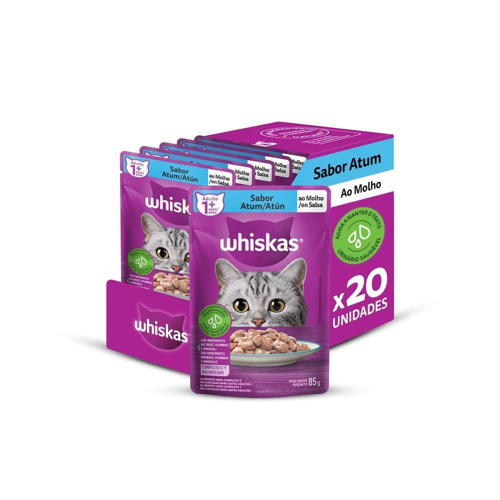 Ração Úmida Whiskas Sachê Atum ao Molho para Gatos Adultos - 20 Unidades de 85g em Oferta na Shopee