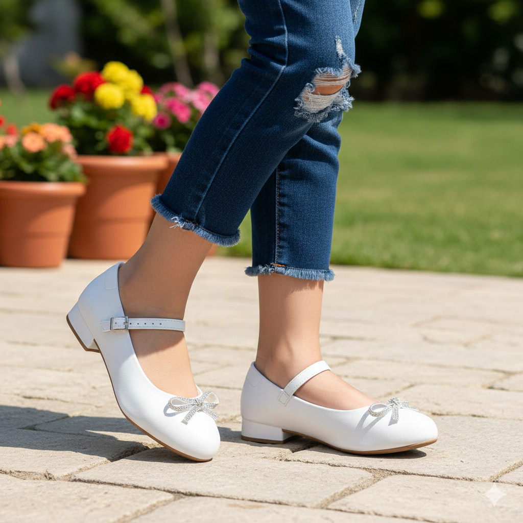 Sapato Boneca Infantil Molekinha Branco Festa Laço Strass Salto Baixo Original