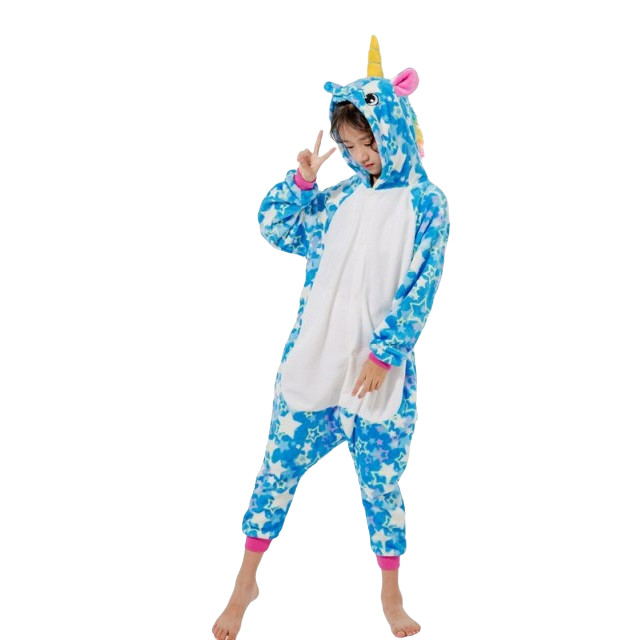 Unicórnio Azul Estrelas Adulto Pijama Kigurumi Macacão Fantasia