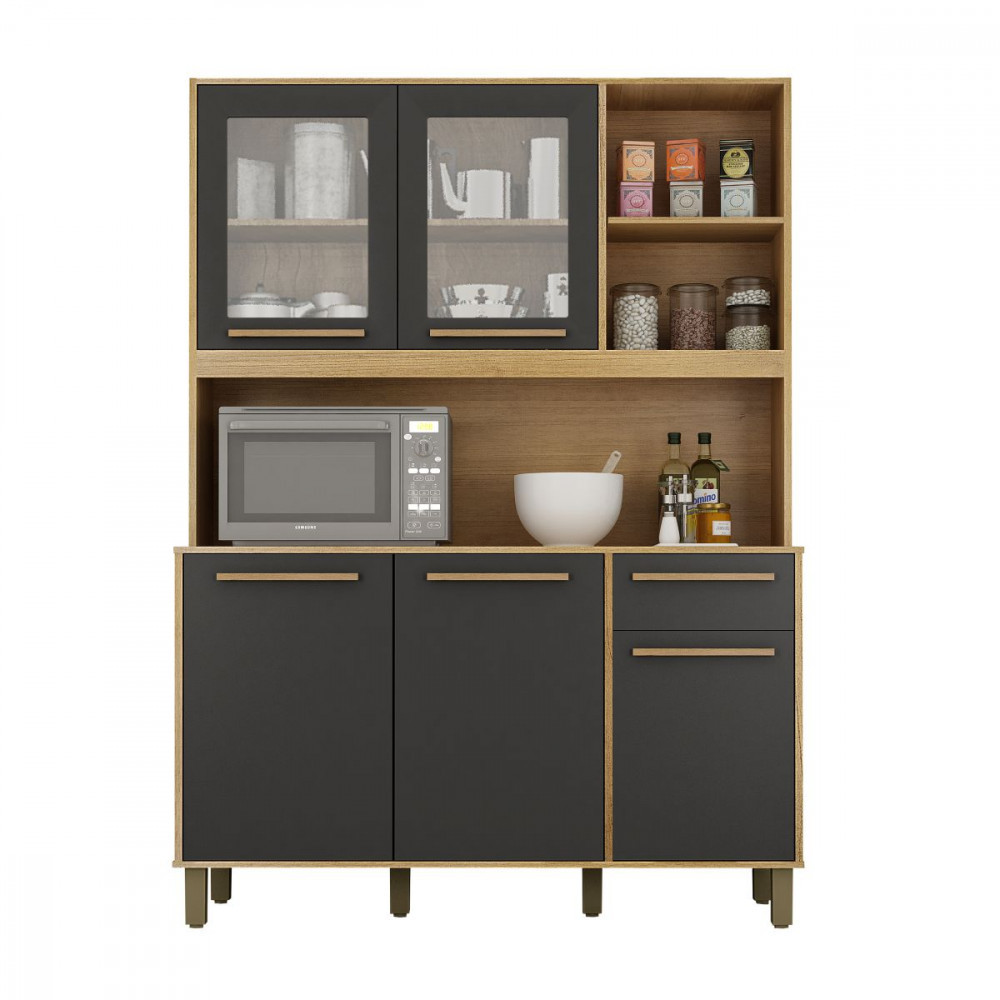 Armario de Cozinha 5 Portas 1 Gaveta Rubi Cinamomo com Grafite Valdemoveis em Oferta na Shopee