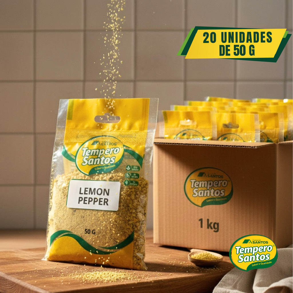 Lemon Pepper Puro Premium | Tempero Limão Pimenta Para Aves Peixes 250g / 500g / 1kg - Tempero Santos