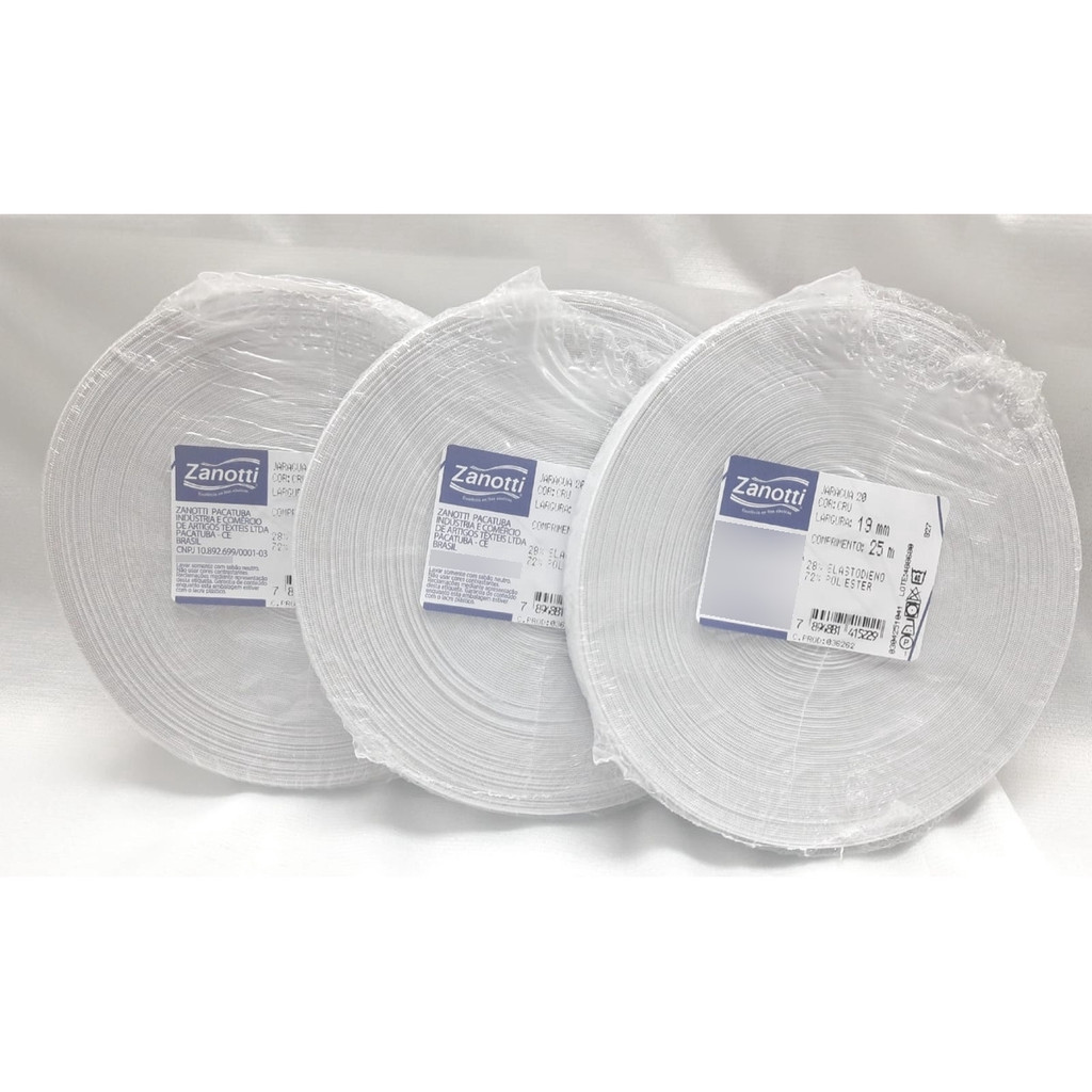 Kit 6 Rolos - Elástico Zanotti Jaraguá 20mm Branco 2cm