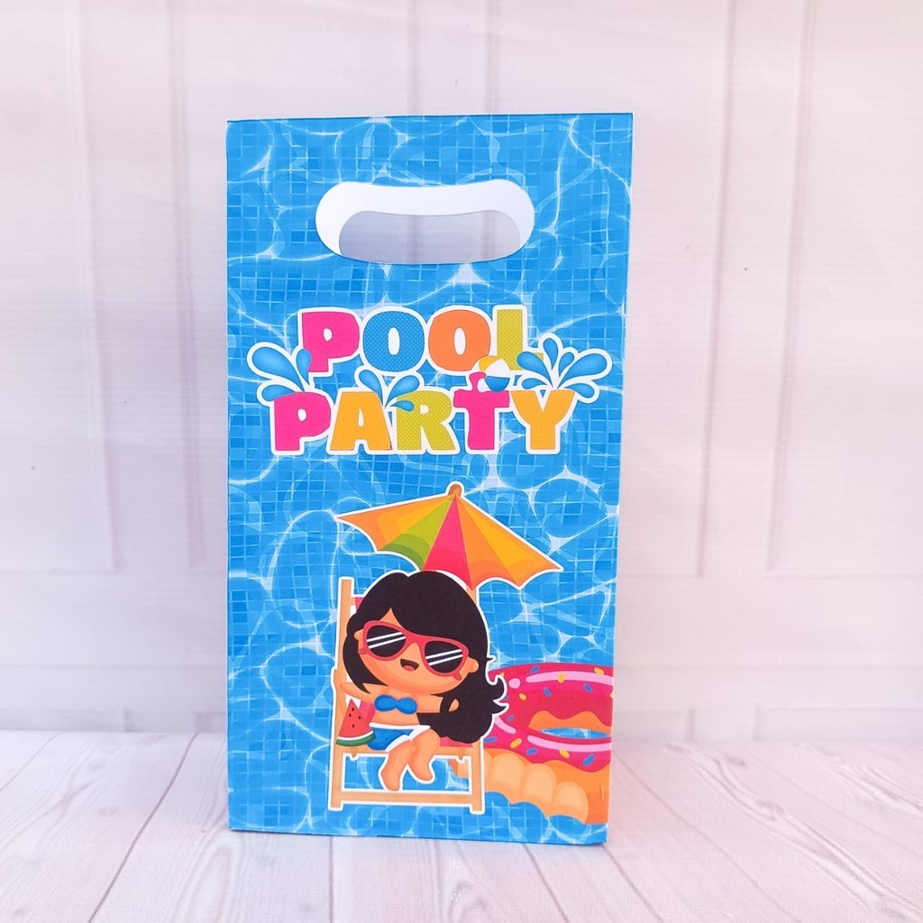 Sacolinhas POOL PARTY ROSA MENINA MORENA - Sacola para lembrancinha de aniversário infantil - Pegue e Monte