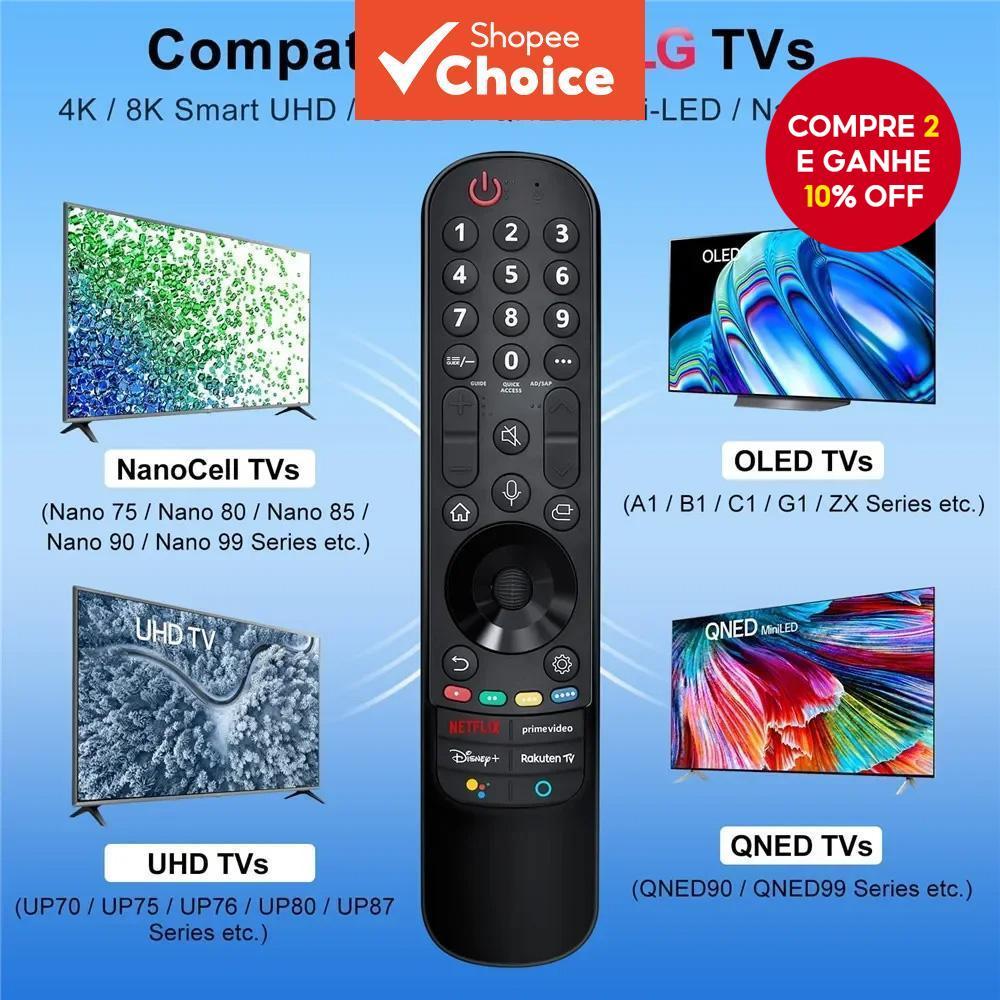  Novo Controle Remoto de Reposição LG Magic Remote MR21GA com Função Pointer e Voz para TVs LG Smart TV UHD OLED QNED