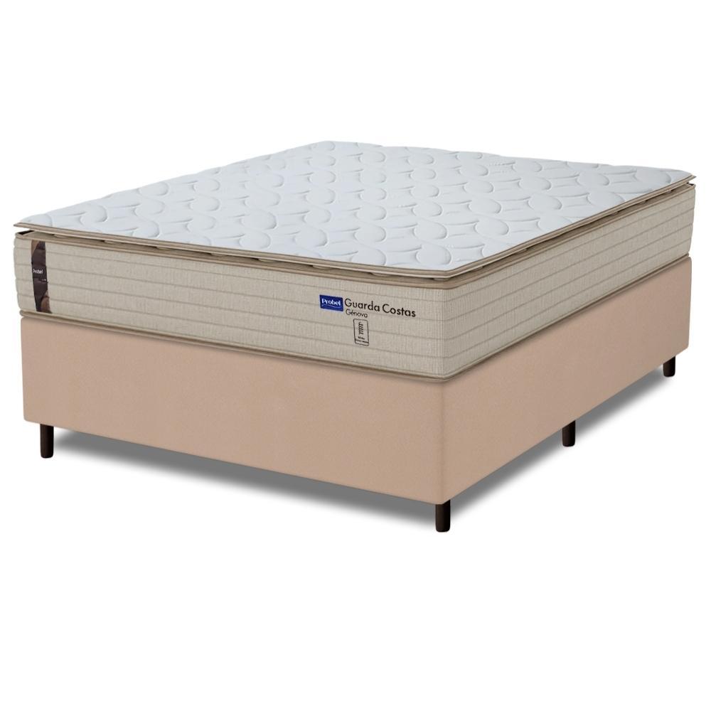 Cama Box King Probel Molas Ensacadas Pillow Top 193x203x68cm Guarda Costas Genova Branco/Bege