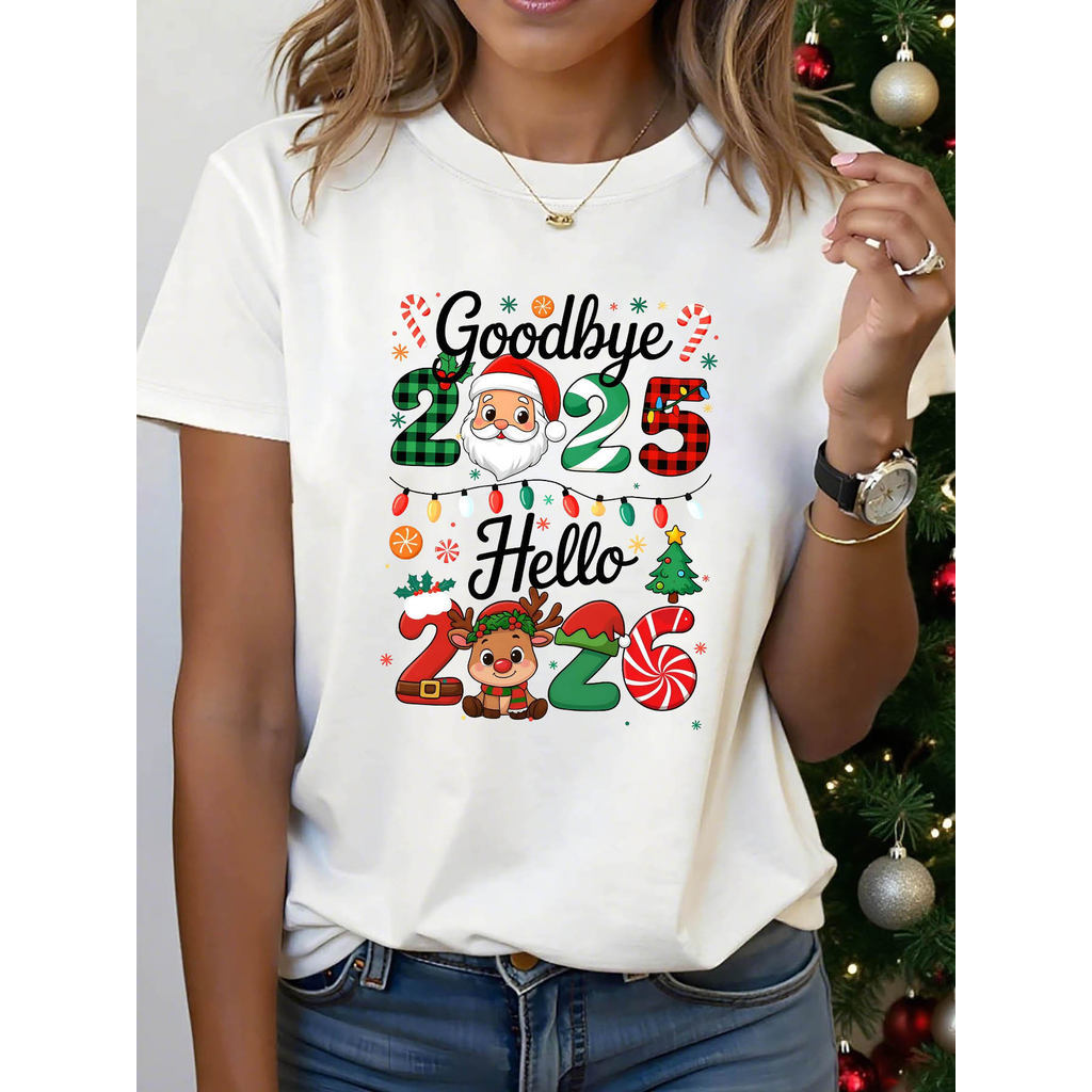 T-shirt 30.1 Camiseta Feminina Ano Novo 2026 Santa Claus Bengala Doce Premium Envio Imediato