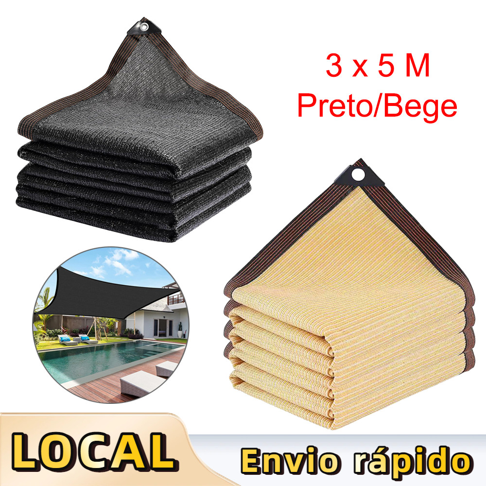 Guarda-Sol Retangular De 3x5 m, Cobertura Para Área Externa,Varanda, Pérgola, Deck, Jardim, Pátio(Preto/Bege)