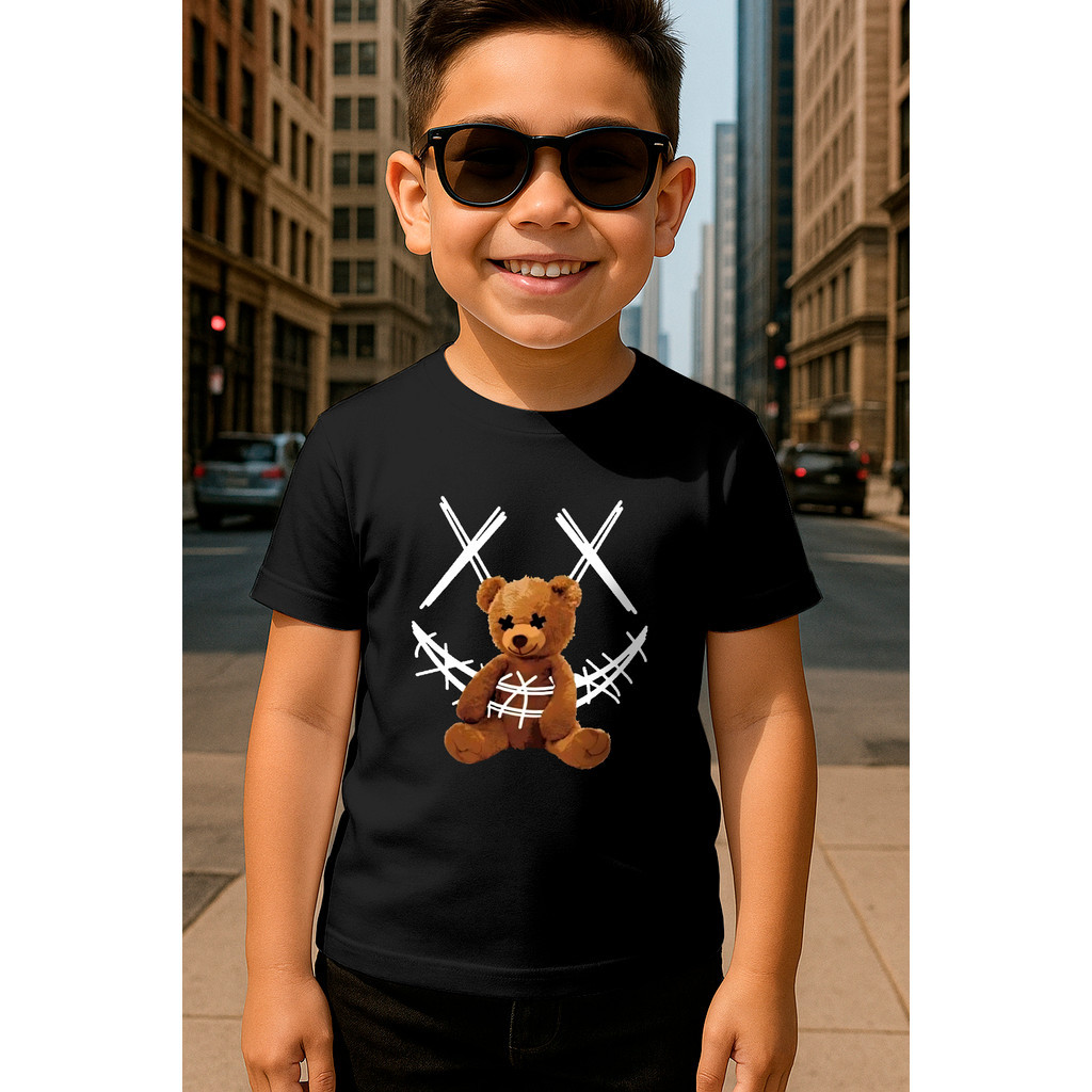 Camiseta Infantil Juvenil Streetwear Urso Smile 100% Algodão Camisa Para Crianças Férias De Verão