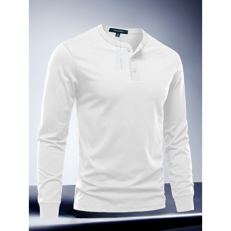 2026 primavera outono masculino Henry colarinho de manga comprida camiseta em torno do pescoço puro algodão simples Casu
