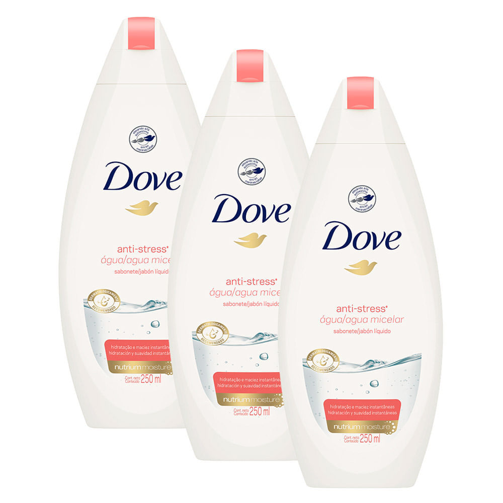 Kit 3 Sabonete Líquido Dove Anti-stress Água Micelar 250ml em Oferta na Shopee
