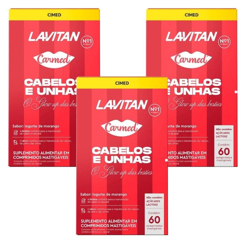 3Uni Carmed Lavitan Cabelos e Unhas De 60 Comprimidos Cada em Oferta na Shopee