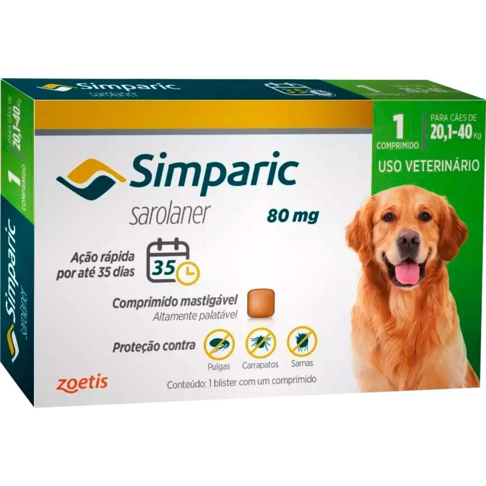 Simparic 80mg para de Cães 20,1 a 40kg - 1 Comp. - Zoetis em Oferta na Shopee