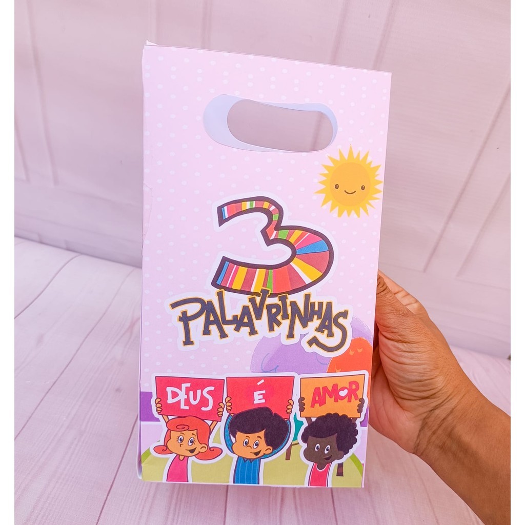 Sacolinhas 3 PALAVRINHAS ROSA -  Sacola para lembrancinha de aniversário infantil - Pegue e Monte