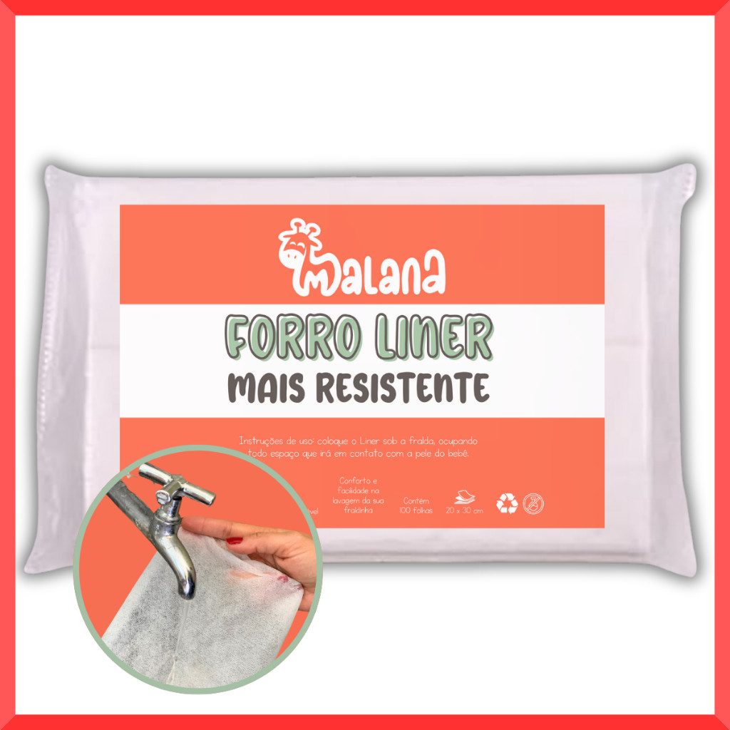 100 Un Forro Liner Biodegradável Lavável P/ Fralda Ecológica de Pano - Grande 20x30 cm