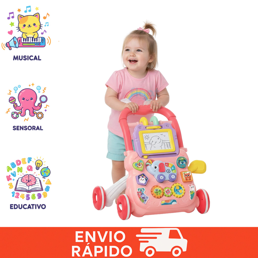 Andador Didático Bebê Musical Empurrador Quadro Magico Baby Infantil Rosa Menina