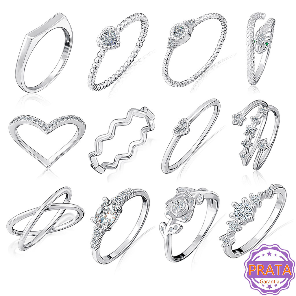 Anel Solitário Prata 925 Feminino Legítima Zircônias Coração Cobra Flor Estrela Trança Luxo Namoro Formatura Noivado em Oferta na Shopee