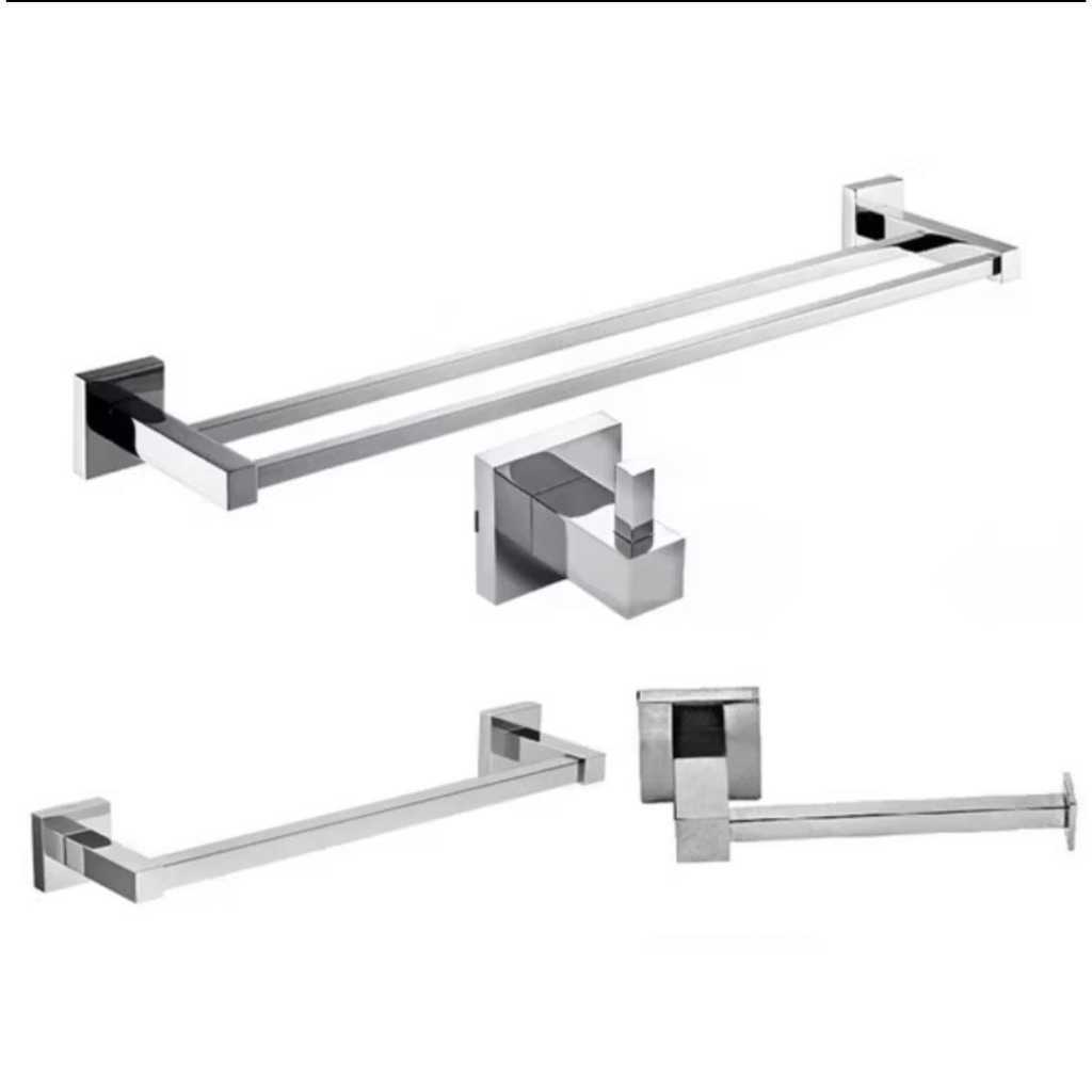 Kit Acessórios Para Banheiro/Toalheiro Duplo Em Inox em Oferta na Shopee