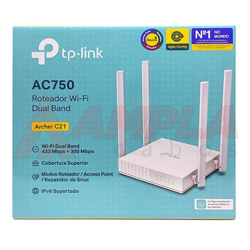Roteador E Repetidor Wi-fi Wireless Tp-link Archer C21 Ac750 433Mbps 4 Antenas - Wi-Fi 5 5 Portas