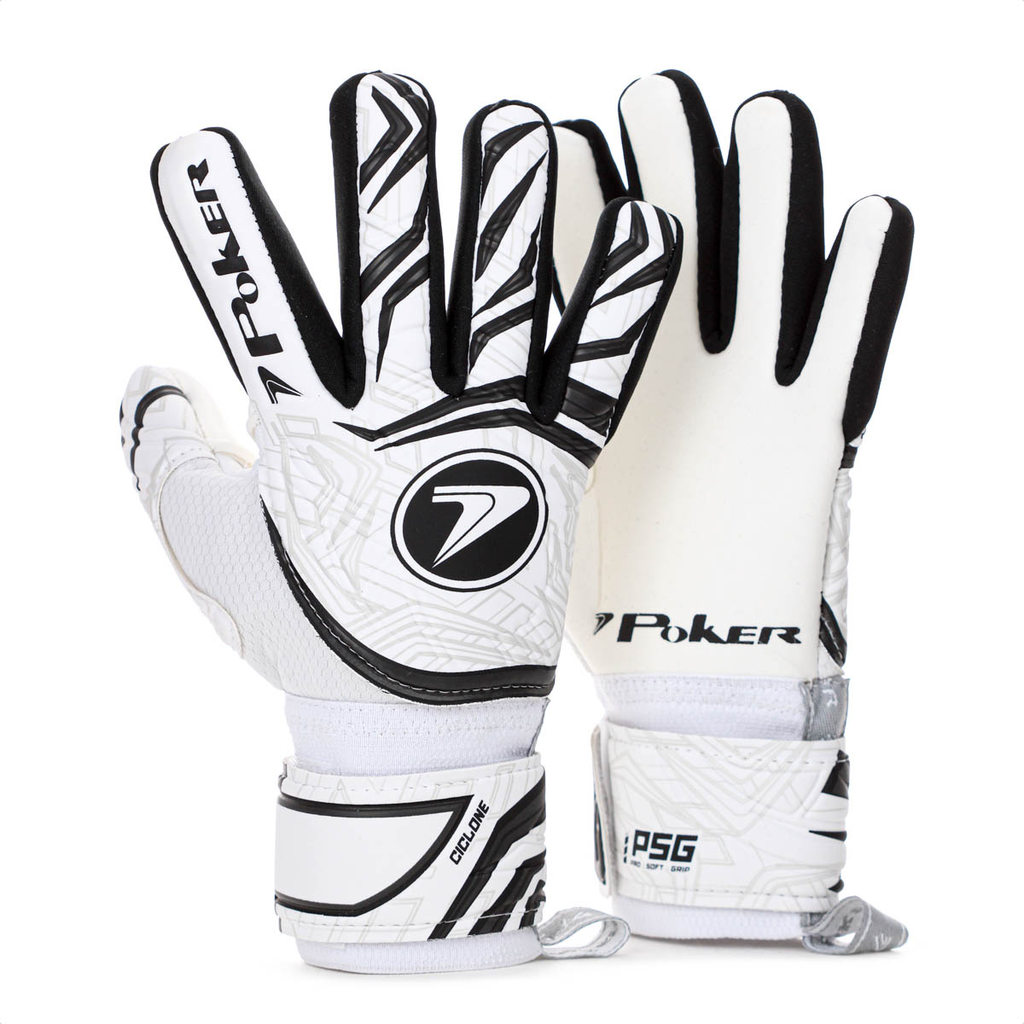 Luva de Goleiro Poker Campo Profissional Ciclone Branco e Preto - Adulto