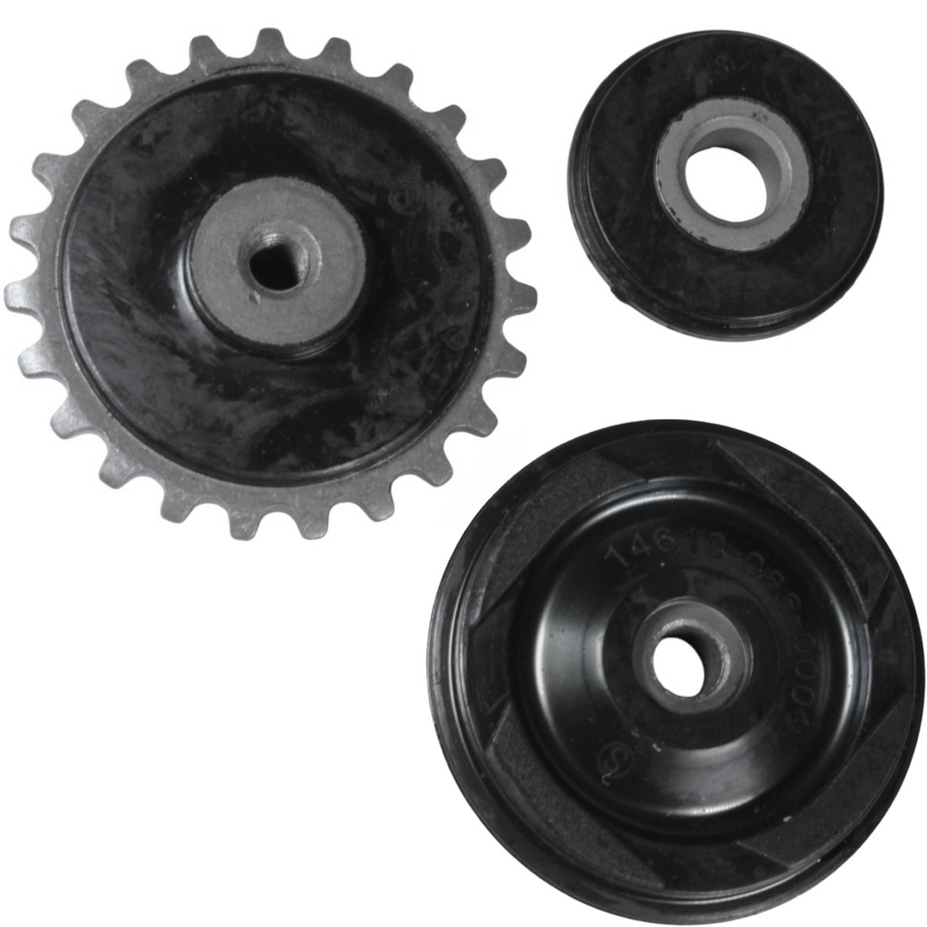 Kit tensor roldana coroa engrenagem corrrente de comando Biz110 Pop110 3 peças
