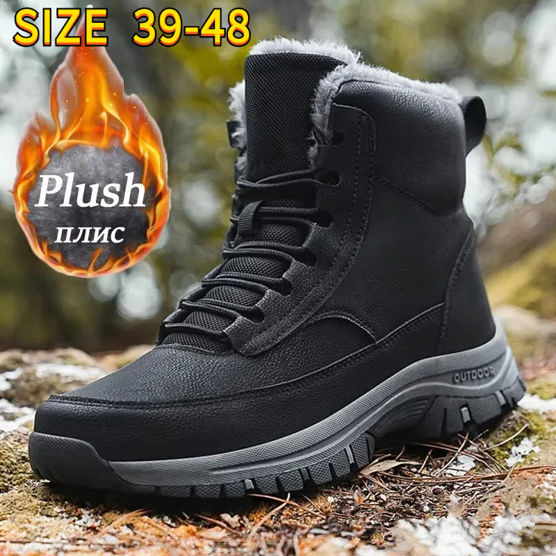 Botas Masculinas De Neve De Couro Impermeável De Inverno | De Trabalho Antiderrapantes Super Quentes Para Caminhadas Ao